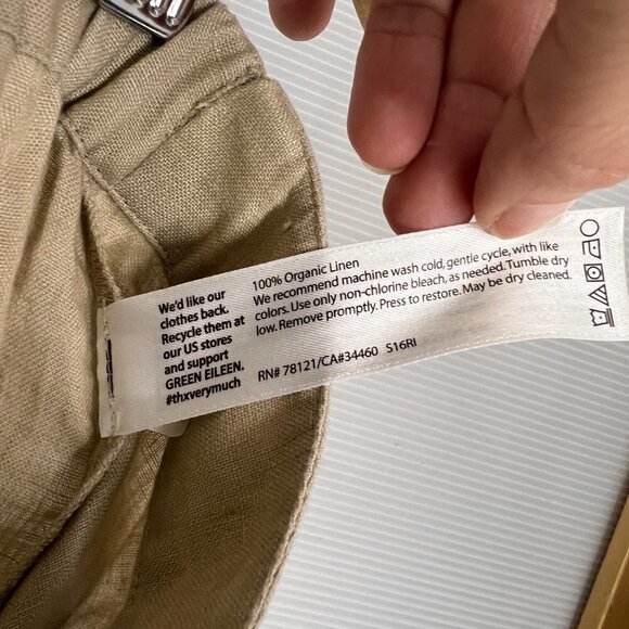 Eileen Fischer Tan 100% Linen A-Line Faux Wrap Midi Skirt Sz S - Picture 10 of 12